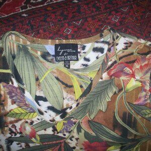 LYNN RITCHIE EVELYN & ARTHUR Women's Jungle Print Silk 3/4 Length Sleeve Top M